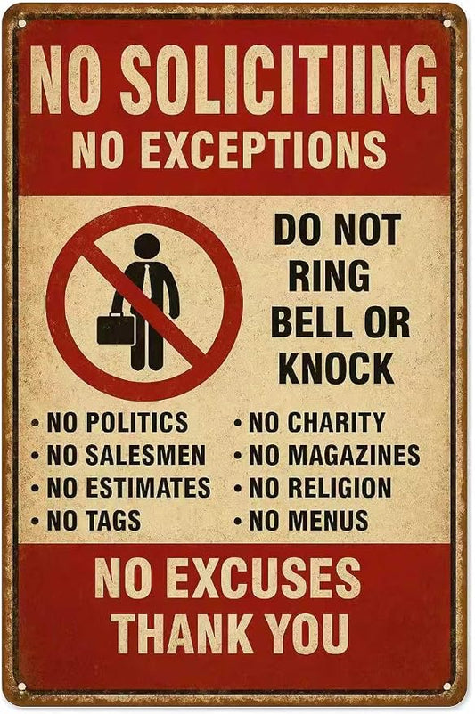 No Soliciting Sign for Front Door, Aluminum, 12x8 Inch, Do Not Ring Bell or Knock, Home, Porch and Office Decor