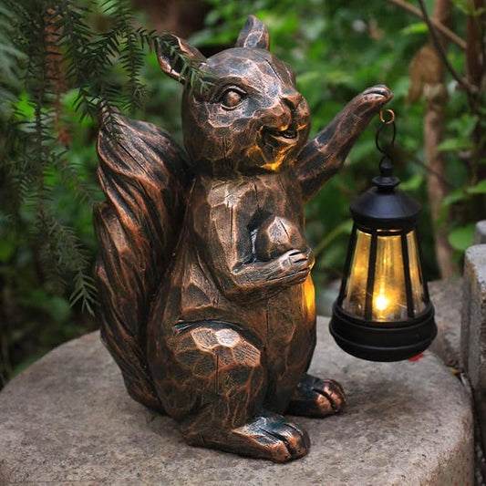Garden Statues Squirrel Solar Figurine Decor Outdoor Waterproof Lights , Yard Decorations Outdoor, Garden Decor Unique Birthday Housewarming Gifts for Mom (Squirrel 2)