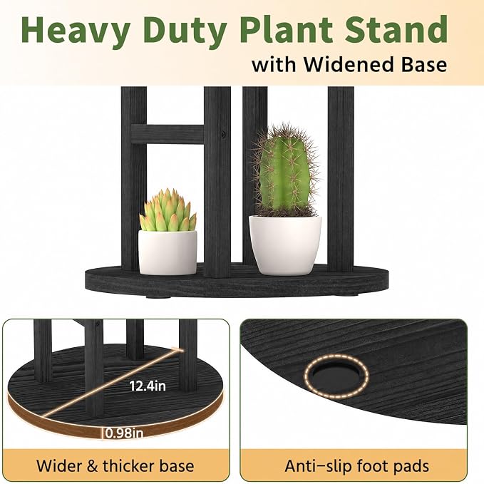 LASZOLA 4 Tiered Wood Plant Stand Indoor Corner, Flower Holder Rack Tall for Multiple Plants, Rustic Planter Shelf Display for Patio Garden Balcony Living Room, Black