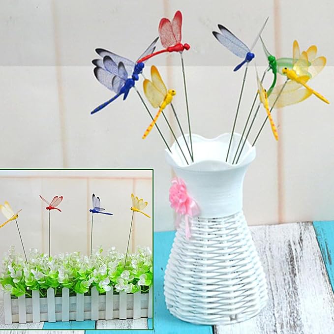 24 Pieces 3D Dragonfly Garden Decor Stakes Dragon Fly Garden Stakes Dragonflies Garden Ornaments Patio Decoration Dragonfly Stakes with Sticks, 4 Colors