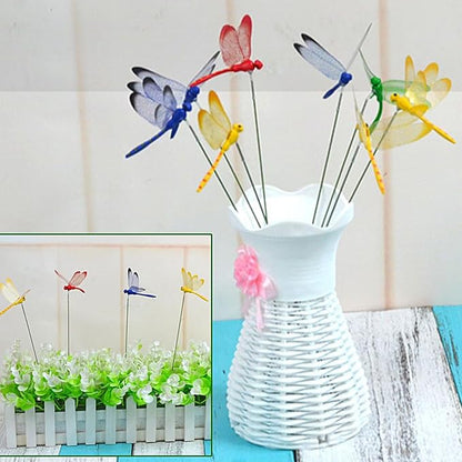 24 Pieces 3D Dragonfly Garden Decor Stakes Dragon Fly Garden Stakes Dragonflies Garden Ornaments Patio Decoration Dragonfly Stakes with Sticks, 4 Colors