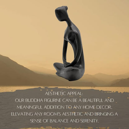Bellaa 23134 Buddha Statue 8" - Zen Meditation Figurine | Modern Abstract Yoga Lady Sculpture | Black Resin Home Decor for Living Room Office Garden | Spiritual Mindfulness Gift