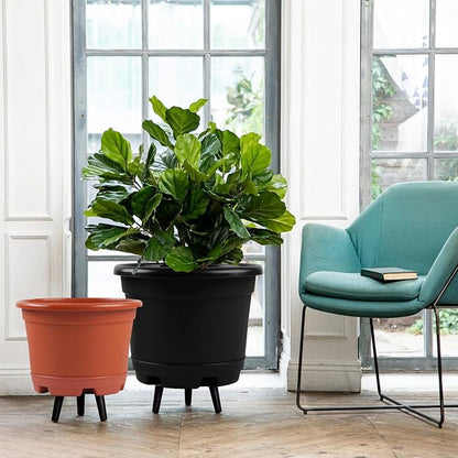 KPUVX 5 Pack 10.5 inch Plant Pots,Planter-Pots-for-Plants-Indoor-Outdoor，Plastic Flower Pot for Indoor Outdoor Plants with Drainage Holes & Trays, Decorative Garden Containers Sets for Houseplants