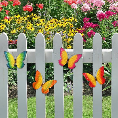 dreamskip Metal Butterfly Wall Decor Art, 4 Pack Colorful Metal Butterflies, Hand Painted for Garden, Yard, Fence, Patio, Living Room, Bedroom Decoration