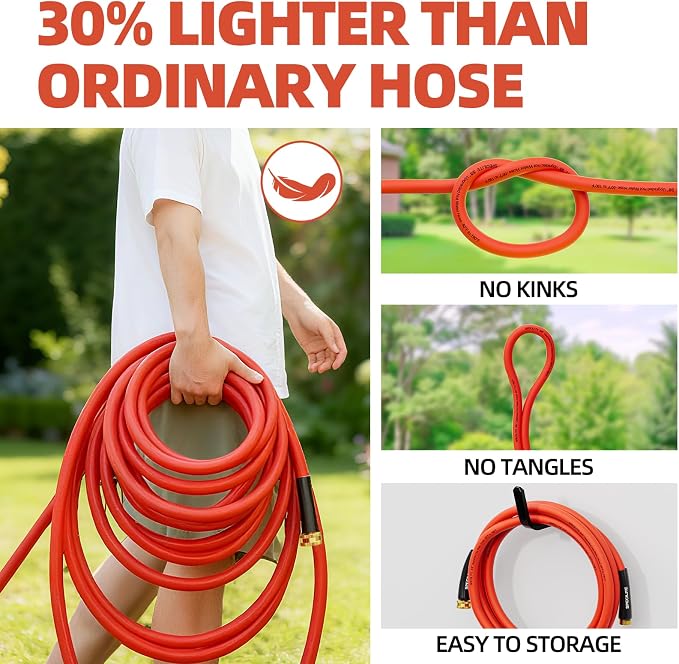 SPECILITE 3/4" Female to Female Hot/Cold Short Leader Hose 15 ft, -50℉-190℉, Flexible & Lightweight Rubber Hoses for Yard, Outdoor, Farm, Red