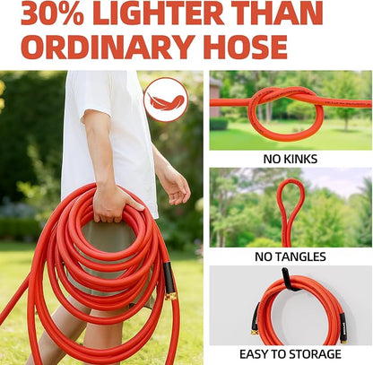 SPECILITE 3/4" Female to Female Hot/Cold Short Leader Hose 15 ft, -50℉-190℉, Flexible & Lightweight Rubber Hoses for Yard, Outdoor, Farm, Red