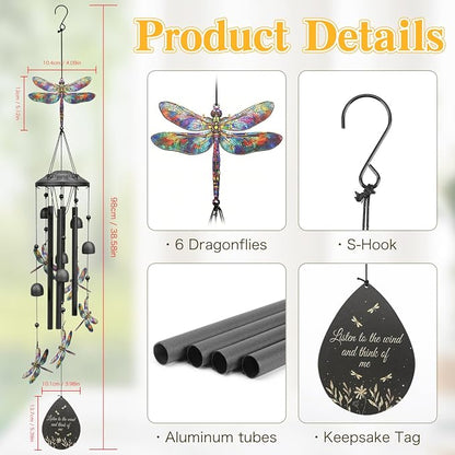 Dragonfly Wind Chimes Outdoor Durable Metal Windchimes Garden Patio Decor | Dragonfly Gifts for Women/Men, Garden/Yard Decor, Memorial/Birthday Gifts for Grandma/Mom, Chimes for Outside