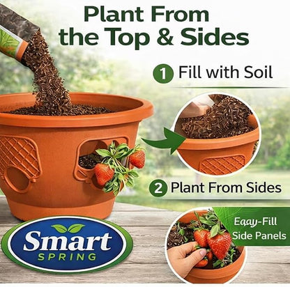 Ultimate Hanging Baskets - Strawberry, Tomato, Flower, and Herb Outdoor Planters - Use Garden Pots for Growing Plants Outside On A Deck, Fence, or Balcony (2, Terracotta)