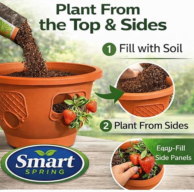 Ultimate Hanging Baskets - Strawberry, Tomato, Flower, and Herb Outdoor Planters - Use Garden Pots for Growing Plants Outside On A Deck, Fence, or Balcony (20, Terracotta)