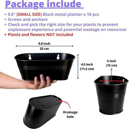 LaLaGreen Wall Planter (9.8 Inch, 10 Pack) Black Oval Metal Hanging Decor Plant Holder Wall Planters for Indoor Plants Balcony Decoration Porch Plants Pots Mounted Indoor Window Planters Pot Baskets
