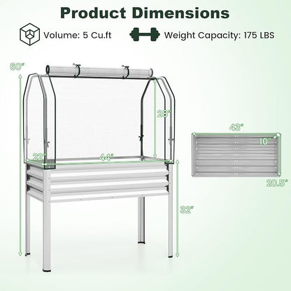 Giantex Raised Garden Bed with Legs & Greenhouse Cover, 44x22x60 Elevated Metal Planter Box with Roll-up Door, Outdoor Mini Greenhouse for Vegetable Flower Herb Patio Balcony (Silver,2)