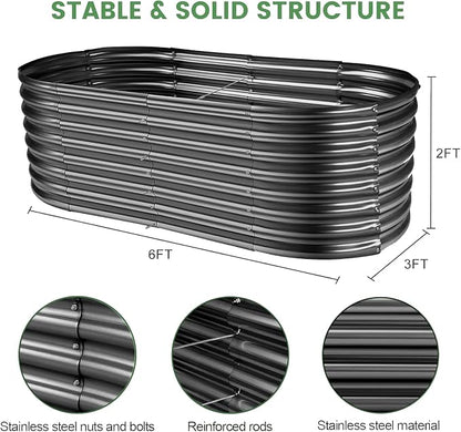 Land Guard Galvanized Planter Raised Beds, 6×3×2ft Galvanized Water Trough, Keyhole Raised Garden Bed Metal (Dark Gray)