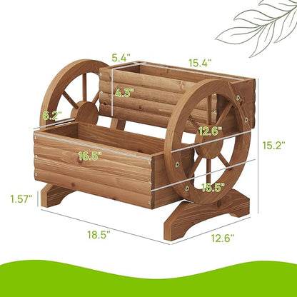 Wooden Wagon Planter Outdoor Flower Cart with Wheels Garden Planter, Decor Planter for Patio Decoration Succulent Flower Pot for Indoor Backyard Yard Decor Porch Balcony Planters (Brown, Medium)