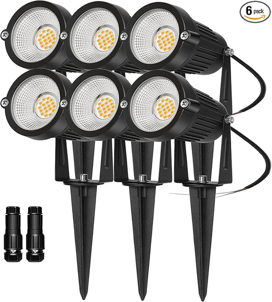 REEGOLD Low Voltage Landscape Lights Outdoor: 7W 700LM LED Landscape Lighting with Connectors for Tree Garden Yard Pathway | 12V 24V Warm White 2700K Spotlights | IP65 Waterproof | 6 Pack
