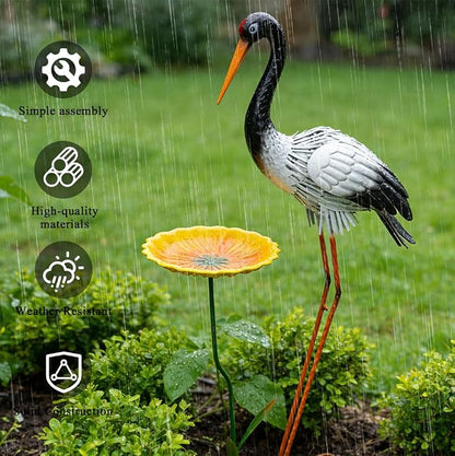 Large Heron Garden Statue for Outside,39" Crane Outdoor Statues with Leaf Tray,Metal Yard Art for Porch Backyard Patio Lawn Decor（Black+White）