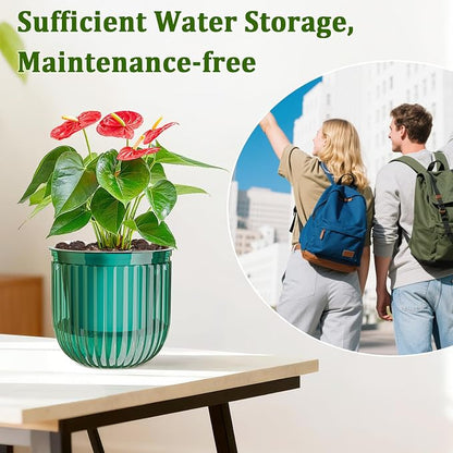 Halatool 2 Pack Self-Watering Hanging Planters for Indoor Plants, 6.5" & 8.3" Outdoor Flower Pots with Drainage Holes, Visible Water Level Indicator for Wall, Garden, Home Decor (Peacock Green)