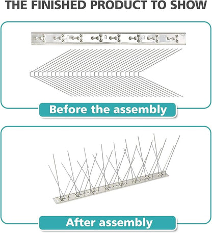 KKY Bird Spikes Stainless Steel Base, Metal Bird Repellent Nail Fence Kit, Can Be Used to Stop Pigeons and Other Small Birds, Covering 65 Feet 60 Packs.