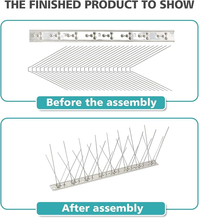 KKY Bird Spikes Stainless Steel Base, Metal Bird Repellent Nail Fence Kit, Can Be Used to Stop Pigeons and Other Small Birds, Covering 10.8 Feet 10 Packs.