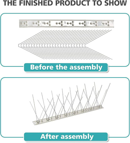 KKY Bird Spikes Stainless Steel Base, Metal Bird Repellent Nail Fence kit, can be Used to Stop Pigeons and Other Small Birds, Covering 21.6 feet 20 Packs