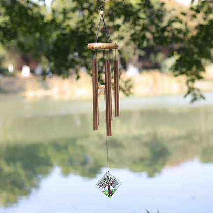 Solar Wind Chimes Outdoor with Glass and Copper (Square Life Tree) | Solar Powered, Garden Decor, Patio Decor, Glass and Copper, Outdoor Use