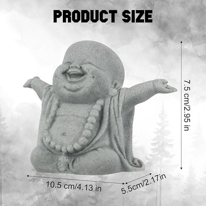 Landical Buddha Sandstone Statues, Zen Monk Praying Statue Sculptures Ornament for Wealth Good Luck Feng Shui Decor Home Office Car Decoration(Laughing Buddha)