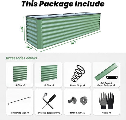 8x2x2FT Raised Garden Beds Outdoor, Planter Raised Beds for Gardening, Vegetables, Flowers,Large Metal Garden Box, Deep Plant Flower pots Outdoor (Green, 1Pack)