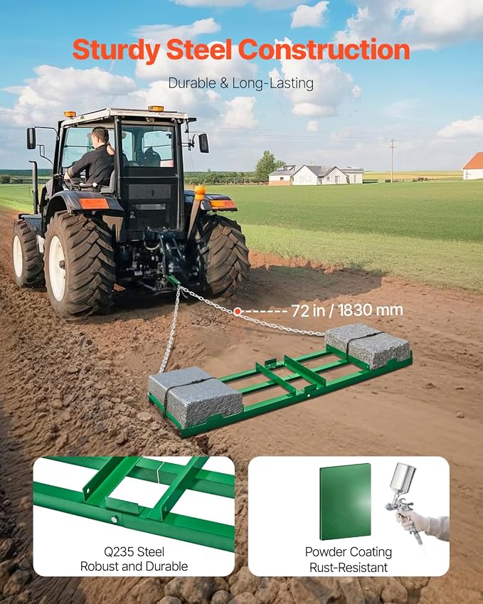 VEVOR Drag Harrow, 6 ft Heavy Duty Tow Behind Drag Harrow with Adjustable Bars & 72 in Chain, Driveway Grader Landscape Rake for ATV, UTV, Tractor, Mower Tow Behind Yard Lawn Leveling Tool