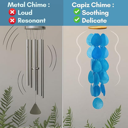 Solange & Frances Blue Wind Chimes for Outside. Capiz Shell Wind Chime Unique House Decor and Patio Decor. Birthday Gifts for Women, Gifts for Women Who Have Everything