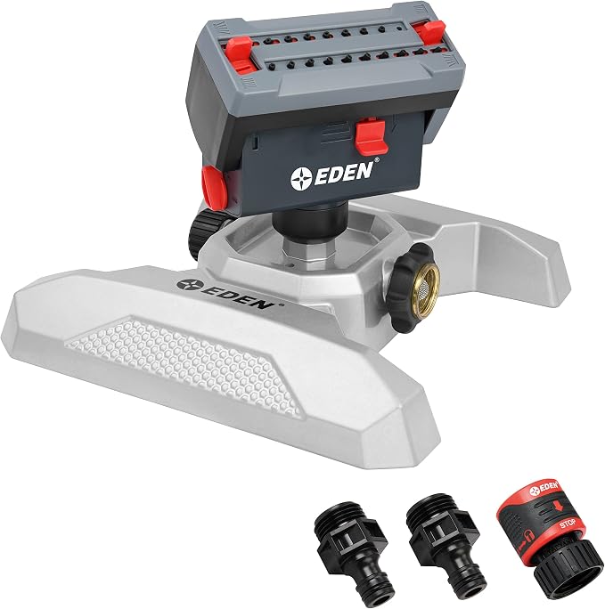 Eden 94127 Metal Adjustable 4-Way Mini Turbo Oscillating Sprinkler W/Quick Connect Starter Set, 20 Nozzle, Covers up to 3,800 sq. ft