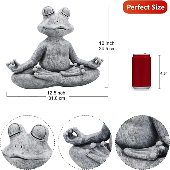 Goodeco Meditating Yoga Frog Statue - 12.5" Lx10 H for Home, Garden & Gifts | Zen garden decor, gifts for women/mom, weather-resistant resin for durability, suitable for indoor & outdoor display