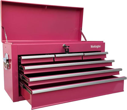 Workington Portable Metal Tool Chest with 6 Drawers, 24" 6-Drawer Tool Chest Cabinet with Ball Bearing Drawer Slides, Steel Tool Storage Box Organizer 4005 Pink