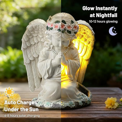 Solar Angel Garden Statue, Outdoor Decor, Cemetery Decorations for Grave – Praying Angel Figurines with LED Light for Outdoor Lawn, Yard, Patio Decor, Memorial Gifts for Women, Mom and Grandma