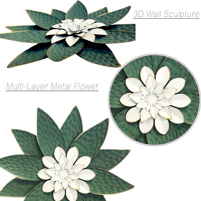 Metal Flower Wall Art Decor,10" Rustic Modern Antique Floral Sculpture, Distressed Iron Wall Hanging Home Decoration Accent Artworks for Indoor Kitchen Bedroom Living Office Outdoor Garden Patio | Floral Sculpture, Distressed Iron Wall Hanging Accent A...