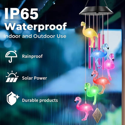 Solar Flamingo Wind Chimes for Outside with 4 Music Aluminum Tubes | Best Gifts for Mom Grandma Women Wife Aunt Sister, Solar Lights Outdoor Wind Chimes, Garden Yard Decor