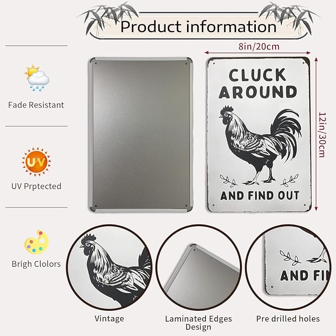 Vintage Metal Signs Chicken Coop Signs for Farm Yard Decor, Tin Sign for Home Farm Chicken Coop Farmhouse Kitchen Garden Decor 8 X 12 Inch