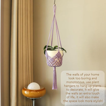 Hanging Planter with Patterns,2Packs Macrame Plant Hangers Indoor Macrame for up to 8 inch Pot Crochet Boho Plant Hanger Holder for Indoor Outdoor with 2S Shaped Stainless Steel Hooks (Purple)