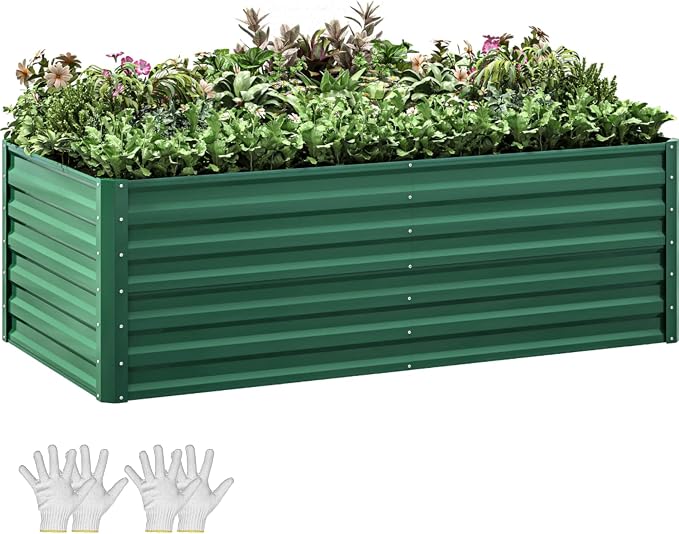 YITAHOME 6x3x2ft Galvanized Raised Garden Bed, Metal Planter Box with Safety Rubber, Gloves, Outdoor Flower Bed for Planting Plants Vegetables, Green