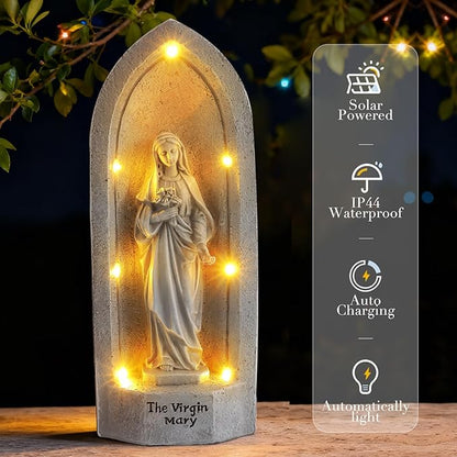 The Virgin Mary Statue with 7 Solar Light Garden Decor for Yard, Patio, Entryway, Indoor and Outdoor Religious Figurine Decoration Gifts for Mom