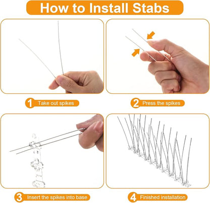 Bird Spikes, 9 Strip Stainless Steel Anti Bird Spikes, Birds Repellent for Roof, Balcony and Fence, Pigeon Spike Cover 7.38 Feet(2.25M)