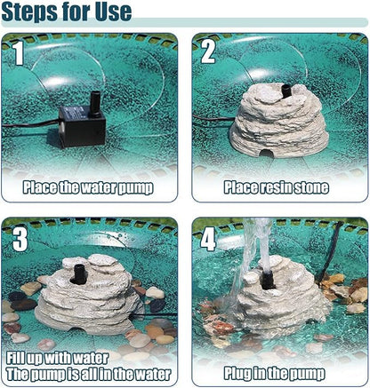 Bird Bath Fountain, Resin Granite with 9.8ft Long Wired Pump for Outdoor Garden Patio Decor, Rock Water Feature Fountain for Hummingbird Birdbath Aquariums and Fish Tank (Gray)