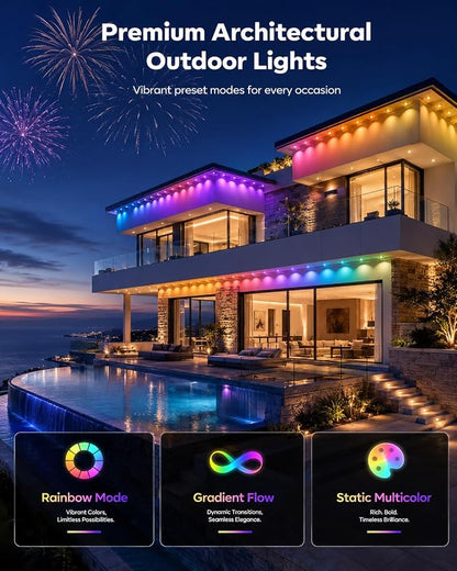 Permanent Outdoor Lights for House,200ft RGB+IC Lights with 16 Million Colors & 50 Scene Modes, App/Remote Control, IP67 Waterproof, DIY Music Sync, for Christmas, Holiday & Party Decor