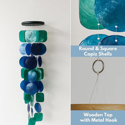 Solange & Frances Capiz Shells Wind Chimes for Outside. Patio Decor, Garden Decor Windchimes Outdoors. Unique Birthday Gifts for Women, Gift for Men, and Gifts for Mom Ideas (Peacock)