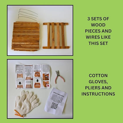 Orchid Basket Making Kit for 3 Strong 12 Inches Wide Hanging Orchid Baskets for Outdoors with Hangers, for Orchids, Staghorn Ferns, Handmade Rustic Wood Vanda Baskets, Staghorn Fern Mount