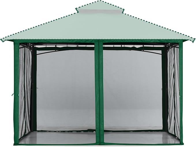 MASTERCANOPY Patio Gazebo Mosquito Netting Screen Walls (10x12, Forest Green)