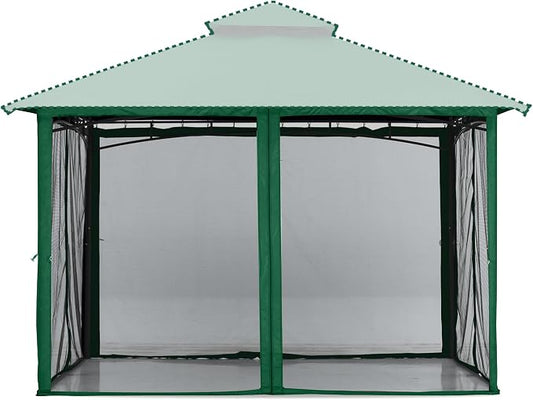 MASTERCANOPY Patio Gazebo Mosquito Netting Screen Walls (10x12, Forest Green)