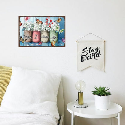 Flowers-Sign Metal-Poster Wall-Art Butterfly-Décor, Today I Choose Joy, Yard Garage Farm Outside Garden Plaque Outdoor for Home Fence 8 X 12 Inch