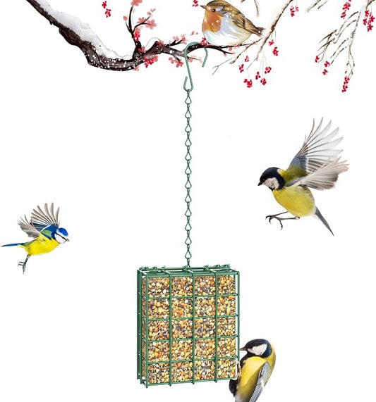 Bird Feeder for Outdoors, Suet Feeder for Outside Hanging Suet Basket Cage | Adjustable Chain Hanging for Garden Yard Outside - Suet Cake Feeders Squirrel Proof birdfeeder