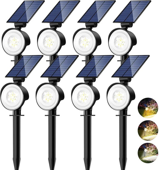 nipify 8 Pack Solar Lights Outdoor Waterproof, 3 CCT Solar Spot Lights with 2 Brightness Landscape Spotlights for Outside Garden Yard Trees