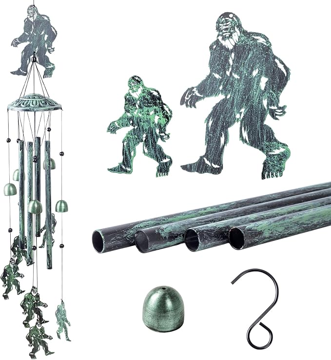 Wind Chimes for Outside Bigfoot, Metal Bigfoot Wind Chimes with 6 Chimes and 4 Aluminium Tubes, Sasquatch Gifts for Outside Home Lawn Porch Patio Garden Decor, Yard Decoration(Vintage Green) ﻿