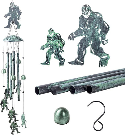 Wind Chimes for Outside Bigfoot, Metal Bigfoot Wind Chimes with 6 Chimes and 4 Aluminium Tubes, Sasquatch Gifts for Outside Home Lawn Porch Patio Garden Decor, Yard Decoration(Vintage Green) ﻿